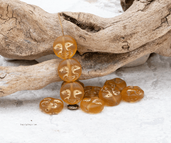 13mm czech moon face bead matte topaz gold