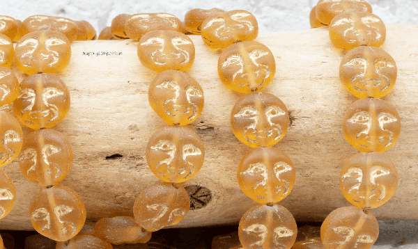 Czech Moon Face Bead – Matte Topaz w/ Gold – 13mm (15pcs) 3464RR - Image 4