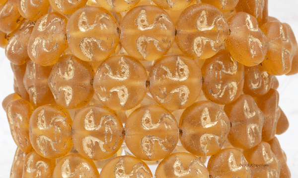 Czech Moon Face Bead – Matte Topaz w/ Gold – 13mm (15pcs) 3464RR - Image 3
