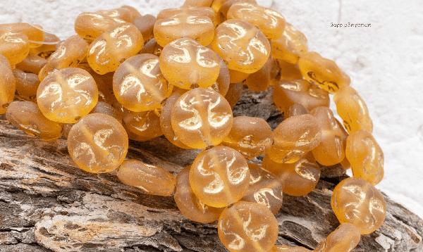 Czech Moon Face Bead – Matte Topaz w/ Gold – 13mm (15pcs) 3464RR - Image 2