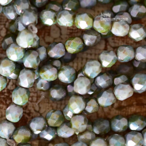 6mm Czech Fire Polish Round beads in Green Picasso
