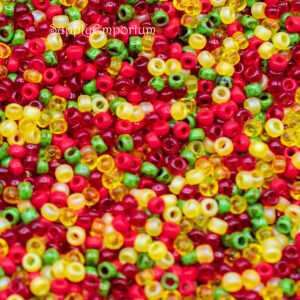 8/0 Miyuki seed bead mix in red, yellow, green, and bold vibrant tones