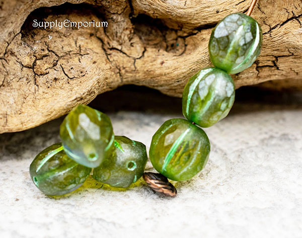 10mm Faceted Peridot AB Czech Melon Round - 6 Pieces - 3786R - Image 3