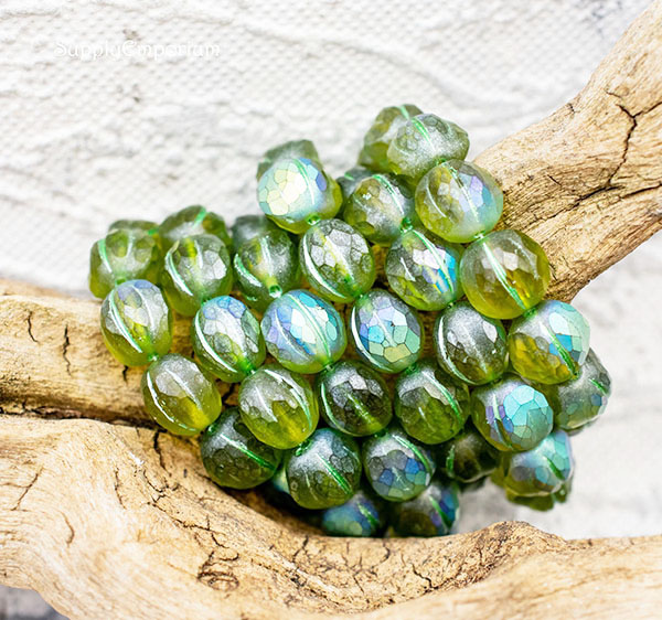 10mm Faceted Peridot AB Czech Melon Round - 6 Pieces - 3786R - Image 5
