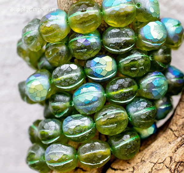 10mm Faceted Peridot AB Czech Melon Round - 6 Pieces - 3786R - Image 4