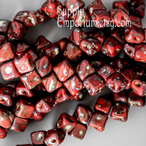 5mm Czech Mini Silky 2 hole beads in Red Picasso Czech glass beads
