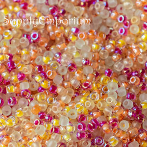 11/0 seed bead mix in bright pink, orange, yellow, and fruity pastel tones