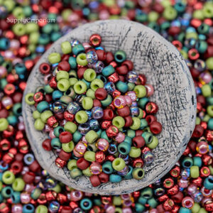 8/0 Toho seed bead mix in vineyard colors featuring multicolor bright tones with red, green, blue, yellow, and mixed hues