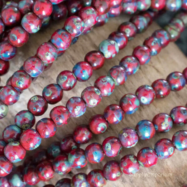 4mm Op Red Picasso Czech Druk - 100 pieces - 3962