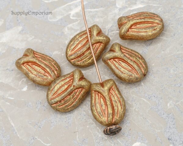 16x11mm Copper Washed Crystal Czech Tulip - 12  Pieces - 4073R