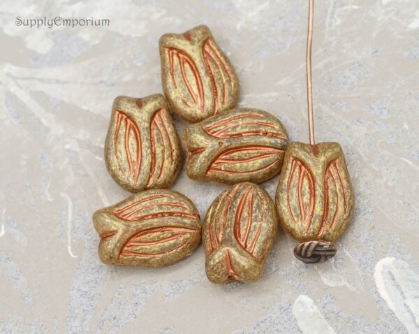 16x11mm Copper Washed Crystal Czech Tulip - 12  Pieces - 4073R - Image 2