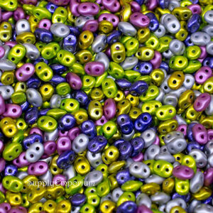 2.5x5mm Superduo bead mix in purple, lime green, and vibrant jewel tones
