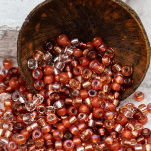 11/0 Miyuki seed beads in warm rust, copper, amber, and autumn brown tones