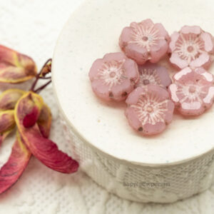 12mm czech flower beads etched dusty rose