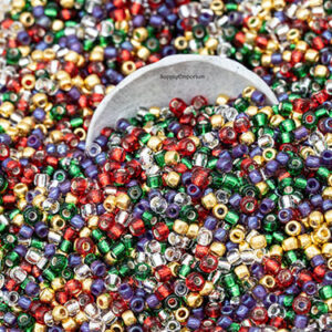 6/0 seed beads in red, green, gold, and festive Christmas holiday tones