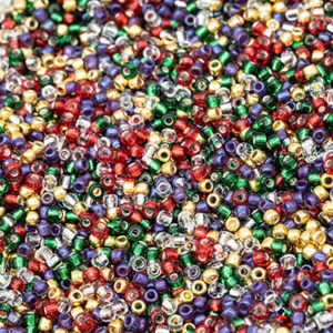11/0 seed beads in red, green, gold, and festive Christmas holiday tones