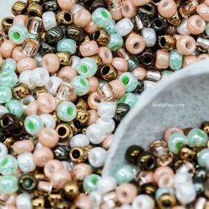 6/0 seed bead mix in country wedding colors featuring ivory, beige, soft turquoise, and neutral earthy tones
