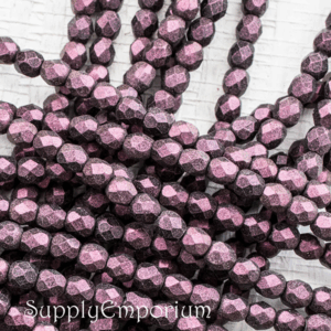 4mm czech fire polish round beads polychrome pink olive