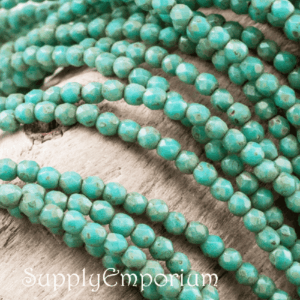 2mm Czech Fire Polish Round Beads Turquoise Picasso