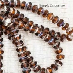 3x5mm root beer AB Czech rondelle beads with antique silver finish