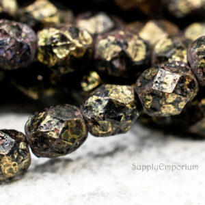 6mm stone copper picasso jet Czech fire polish round beads black copper faceted glass beads