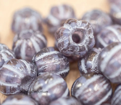 8mm Thistle Picasso Czech Large Hole Melon - 10 pieces - 4444RR - Image 3