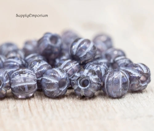 8mm Thistle Picasso Czech Large Hole Melon - 10 pieces - 4444RR - Image 4