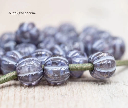 8mm Thistle Picasso Czech Large Hole Melon - 10 pieces - 4444RR