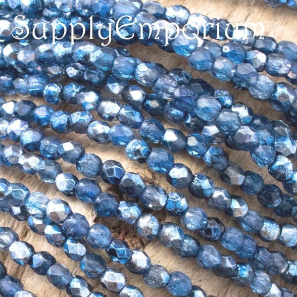 2mm Mirror Denim Czech Fire Polish Round - 50 pieces - 4470 - Image 3