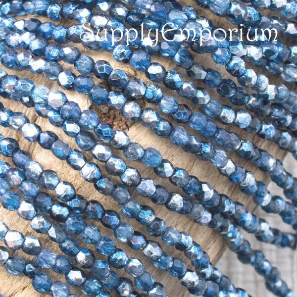 2mm Mirror Denim Czech Fire Polish Round - 50 pieces - 4470 - Image 2