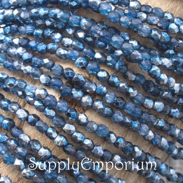 2mm Mirror Denim Czech Fire Polish Round - 50 pieces - 4470