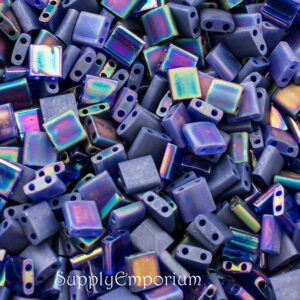 5mm Miyuki tila beads in cobalt blue with metallic and iridescent finishes