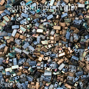 5x2.5mm Miyuki tila bead mix in metallic blue, bronze, silver, and steel tones with a modern textured finish
