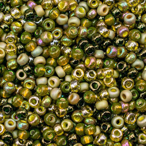 6/0 Miyuki seed bead mix in golden olive tones featuring green, gold, bronze, and earthy hues