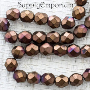 6mm jet matte bronze vega czech fire polish round beads