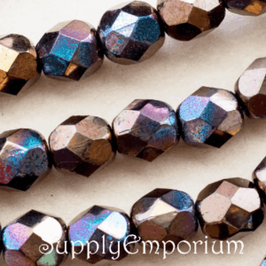 4mm jet bronze vega czech fire polish round beads