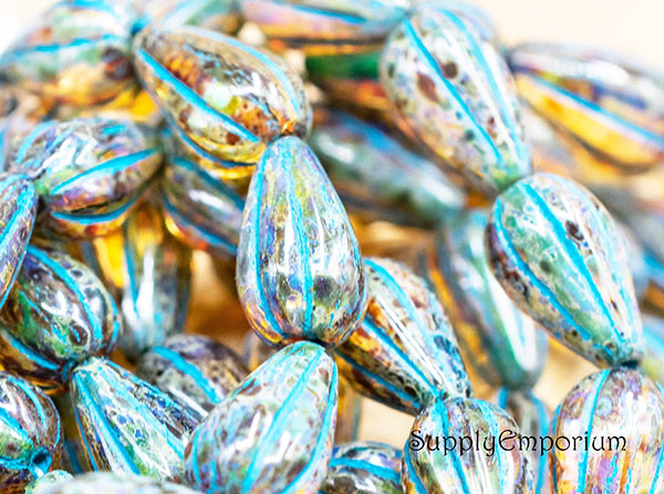 13x8mm Transparent Topaz Picasso Czech Melon Drop - 10 pieces - 4662RA - Image 3