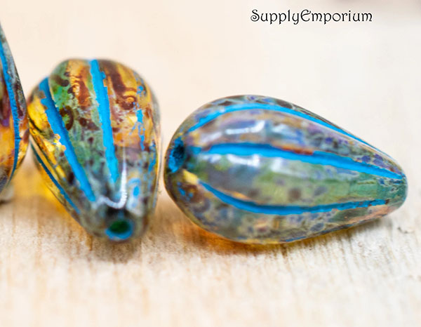 13x8mm Transparent Topaz Picasso Czech Melon Drop - 10 pieces - 4662RA