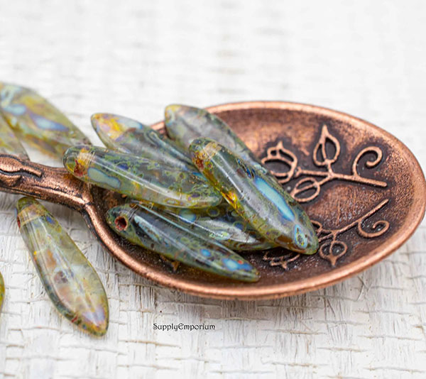 Czech Dagger Beads – Aqua Green Picasso – 5x15mm (50pcs) 4679 - Image 3