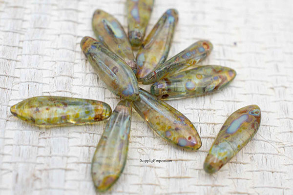Czech Dagger Beads – Aqua Green Picasso – 5x15mm (50pcs) 4679 - Image 4