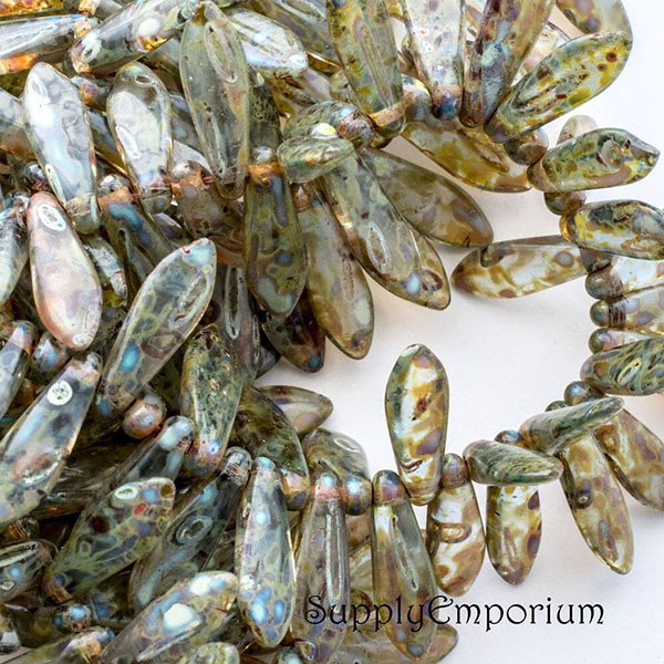 Czech Dagger Beads – Aqua Green Picasso – 5x15mm (50pcs) 4679 - Image 5