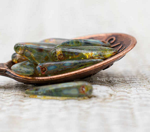 Czech Dagger Beads – Aqua Green Picasso – 5x15mm (50pcs) 4679 - Image 6