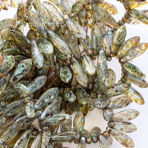 Czech Dagger Beads – Aqua Green Picasso – 5x15mm (50pcs) 4679 - Image 8
