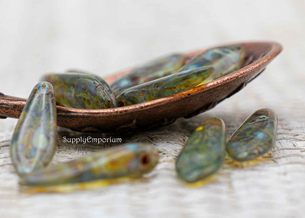 Czech Dagger Beads – Aqua Green Picasso – 5x15mm (50pcs) 4679 - Image 9