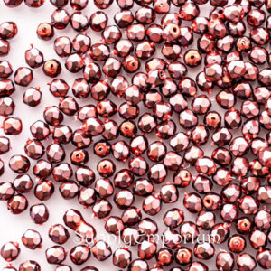 3mm czech fire polish round heavy metal jet salmon beads