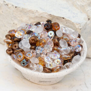 2.5x5mm Czech SuperDuo beads in rootbeer brown and warm earthy tones