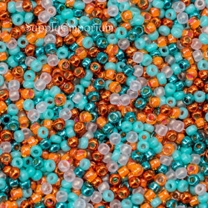 11/0 seed bead mix in bright turquoise, orange, and vibrant tropical tones