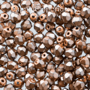 4mm czech fire polish round jet heavy metal beige beads