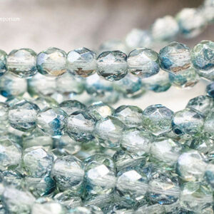 4mm czech fire polish round denim green beads