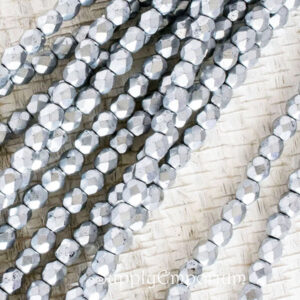 4mm czech fire polish round matte metallic silver beads